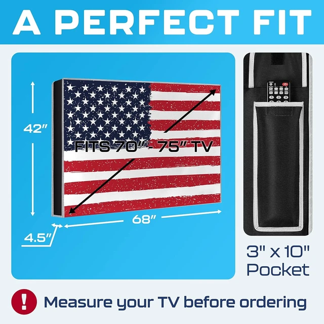 Alt view image 2 of 7 - Garnetics Outdoor TV Cover 75 Inch Waterproof, Weatherproof TV Enclosures with Smart Shield Screen Protectors, Ideal for Outdoor Use, Moving, and Storage - US Flag