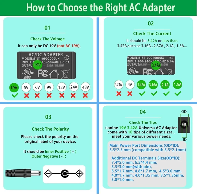 Alt view image 3 of 7 - DC 19V 3.42A Power Supply, 19 V AC Adapter, 19 Volt Laptop Charger, AC 100-240V 50-60hz, for 19Vdc Gateway Toshiba Acer Lenovo Asus Laptop, for JBL Speaker, for LG LCD Monitor.