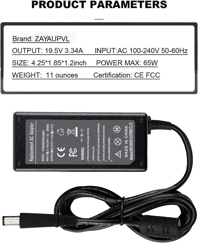 Alt view image 2 of 6 - 65W 7.4mm Tip Replacement AC Adapter for Dell Latitude 3190 7470 5580 7280