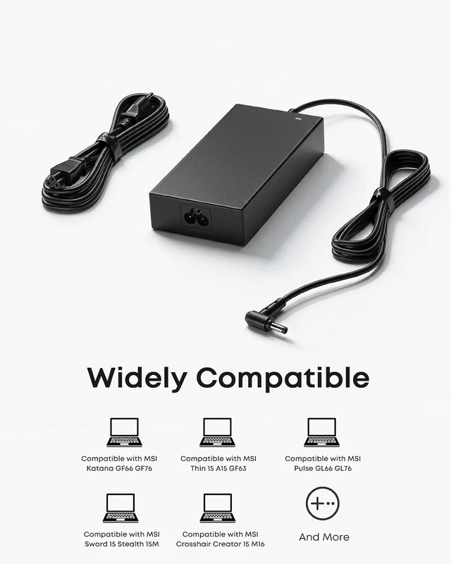 Alt view image 6 of 6 - 180W Charger Fit for MSI Katana GF66 GF76 Sword 15 Stealth 15M