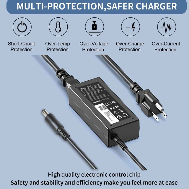 Alt view image 4 of 7 - 65W 45W AC Adapter Charger for Dell Inspiron 13-7000 15-5000 15-3000 Series