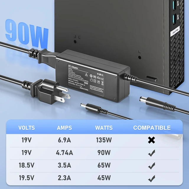 Alt view image 3 of 6 - 90W 65W Power Cord for HP All-in-One Desktop 20" 22" 24" 24-DD 24-DF 24-DP