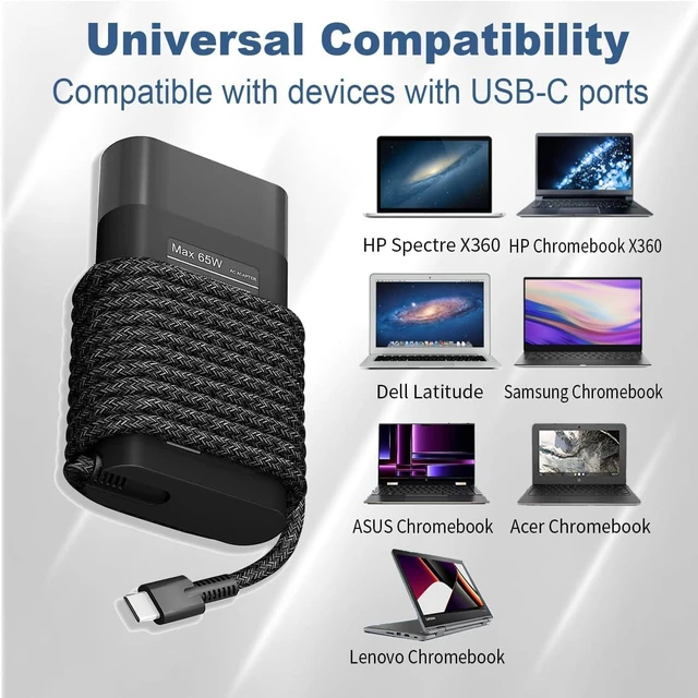 Alt view image 5 of 7 - 2026 New Slim for 65W USB C AI PC Laptop Charger for HP OmniBook 3/5