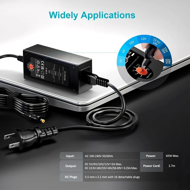 Alt view image 4 of 7 - 65W Laptop Charger 5V6V10V12V13.5V 14V 15V 16V 18V 18.5V 19V 19.5V 20V 5A