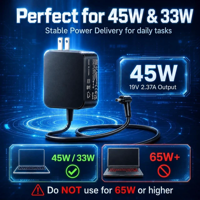 Alt view image 3 of 7 - ROLADA Laptop Charger for Asus L210MA L410MA X515EA F415EA F510UA, 45W