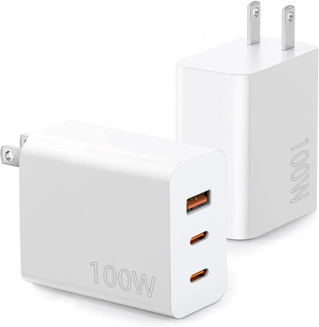 Main image of 100W USB C Charger Block,2Pack 3-Port PD&AC GaN Super Fast USB C Charging Block Wall Charger Adapter Plug for MacBook Pro/MacBook Air,iPhone 17 Pro Max/17 Air/16 Plus/16E/15,iPad Pro/Air/Mini and More