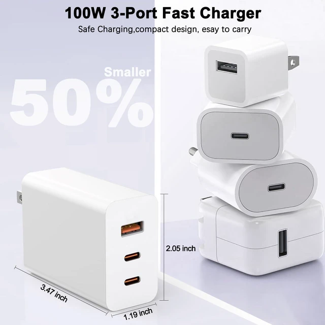 Alt view image 6 of 7 - 100W USB C Charger Block,2Pack 3-Port PD&AC GaN Super Fast USB C Charging Block Wall Charger Adapter Plug for MacBook Pro/MacBook Air,iPhone 17 Pro Max/17 Air/16 Plus/16E/15,iPad Pro/Air/Mini and More