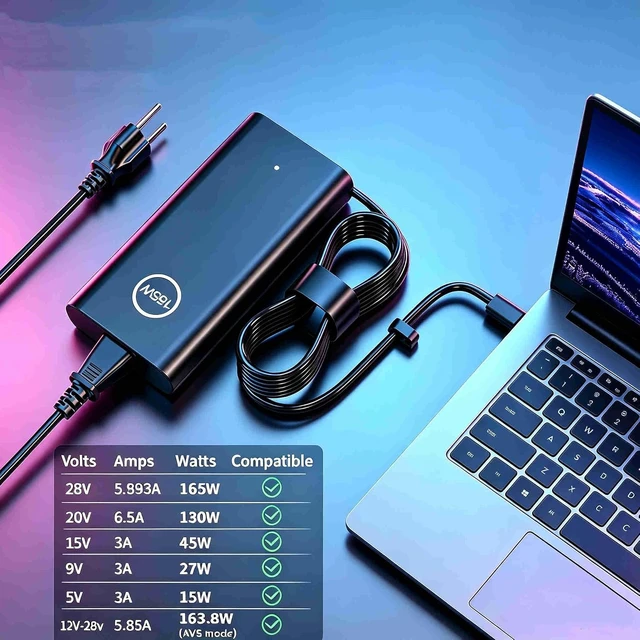 Alt view image 7 of 7 - 165W GaN USB C Type-C AC Charger for Dell Pro Max 16 18 Plus 16 Premium Precision 5680 5690 HA165PM210 DA165PM210 LA165PM210 Laptop Power Supply Cord