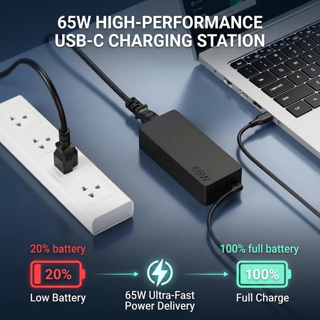 Alt view image 6 of 7 - 65W USB C Fast Charger for LG Gram Laptop 14 15 16 17 Inch Series - VUOHOEG AC Power Adapter for LG Gram 17Z90P 16Z90P 15Z90P 14Z90P 17Z90N 15Z95P 16Z90Q 15Z90Q Supply Cord