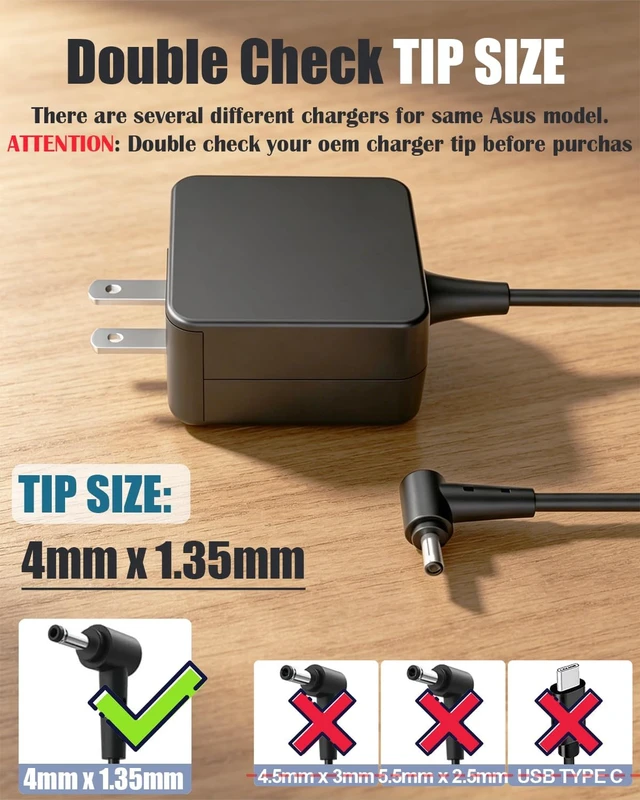 Alt view image 2 of 6 - 65W Laptop Charger Compatible with Asus Vivobook 15 Series X512 X515 X540