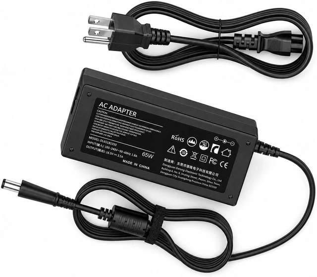 Main image of 65W Laptop Charger Compatible with HP Pavilion G4 G6 G7 G60 G61 G62 G71 G72; Pavilion DV7 DV6 DV5 DV4 DV3 DV3t DV4t DV6t DV7t Dv3500 AC Adapter; DM1 DM1z DM4 DM4t Power Supply Cord (18.5V, 3.5A)