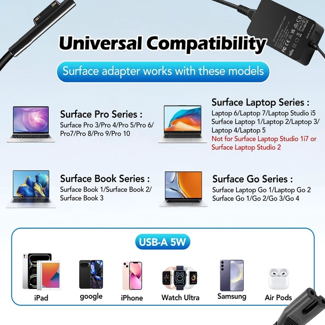 Alt view image 2 of 7 - 65W Surface Pro Laptop Charger Power Supply Adapter