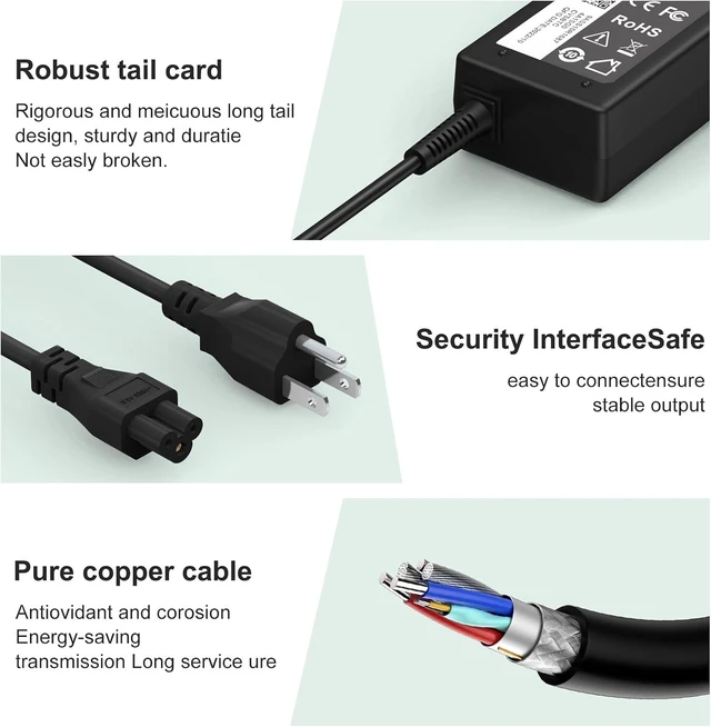 Alt view image 4 of 7 - 65W Charger Compatible with Dell Laptop Charger, AC Adapter for Inspiron 15/17/13/11 3000 5000 7000 Series,Vostro 15/14/13 3000 5000 Series Laptop