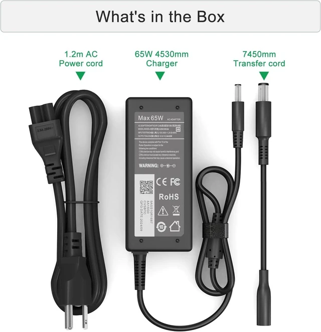 Alt view image 7 of 7 - 65W Charger Compatible with Dell Laptop Charger, AC Adapter for Inspiron 15/17/13/11 3000 5000 7000 Series,Vostro 15/14/13 3000 5000 Series Laptop