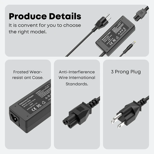 Alt view image 5 of 7 - WZXHU 65W Laptop Charger for Acer Aspire E15 E5-575 V5 M5 V3 R3 E1 E5 V7 R7