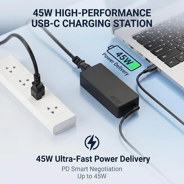 Alt view image 2 of 7 - LJO-EEIH 45W Type USB C Laptop Charger Compatible with Lenovo Chromebook c330 s330 c340 s340 100e 300e 500e Series, ThinkPad T480 T480s T580 T580s E480 E580 Adapter Power Supply Cord