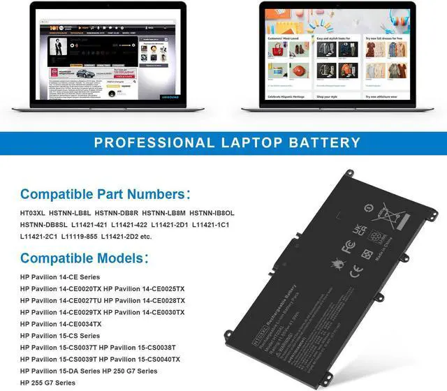 Alt view image 4 of 7 - HT03XL Battery L11119-855 HTO3XL Laptop Replacement for HP Pavilion 15-DA 15-DB 15-DW 15-CS 15-DY 17-by 17-CA 14-CE 14-CF 14-DF 14-DQ 14-DK 15z-cw100 15-da0014dx 15-DB0011DX 15-cs0053cl HSTNN-LB8M