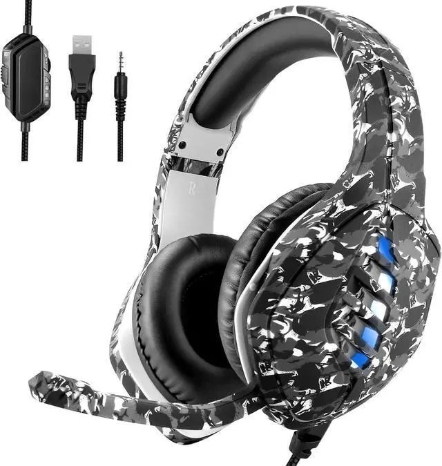 Alt view image 4 of 6 - Gaming Headset with Microphone - for PC, PS4, PS5, Switch, Xbox One, Xbox Series X|S - 3.5mm Jack Gamer Headphone with Noise Canceling Mic (Camo Black)