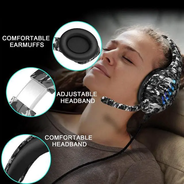 Alt view image 6 of 6 - Gaming Headset with Microphone - for PC, PS4, PS5, Switch, Xbox One, Xbox Series X|S - 3.5mm Jack Gamer Headphone with Noise Canceling Mic (Camo Black)