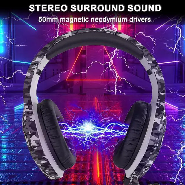 Alt view image 2 of 6 - Gaming Headset with Microphone - for PC, PS4, PS5, Switch, Xbox One, Xbox Series X|S - 3.5mm Jack Gamer Headphone with Noise Canceling Mic (Camo Black)
