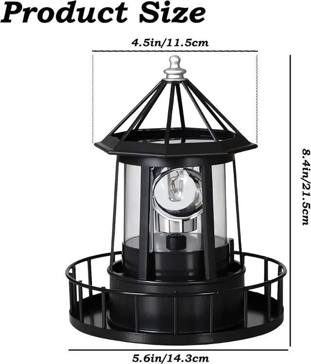 Alt view image 2 of 7 - Solar Lighthouse Rotating Light - 360 Degree Light Houses Lamp For Yard, IP65 Waterproof Durable Lighthouse Lamps Towers Statue Lights For Outdoor Garden Pathway Patio (Black -Large - Style B)