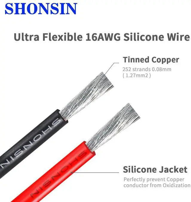 Alt view image 2 of 7 - 16 Gauge Silicone Wire Spool 100FT Black, Extremely Flexible 16 AWG Automotive Wire, 252 Strands 0.08mm Tinned Stranded Copper (1.27mm2) High Temp 392/200 Rating 20 Amp 600V