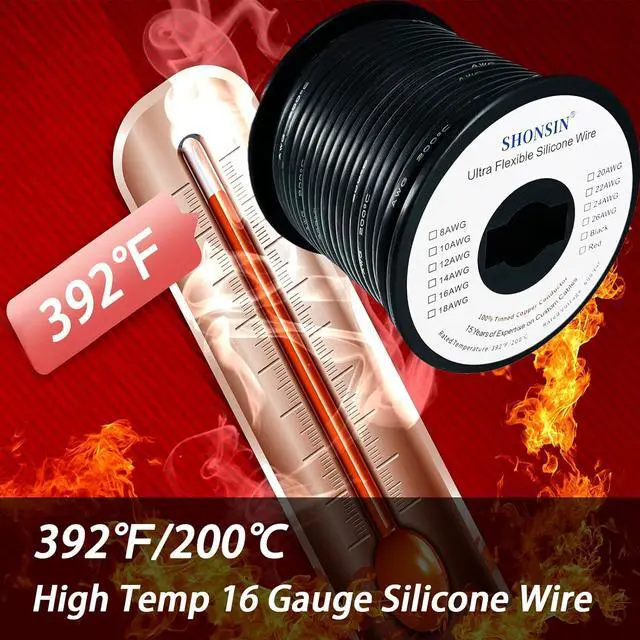 Alt view image 4 of 7 - 16 Gauge Silicone Wire Spool 100FT Black, Extremely Flexible 16 AWG Automotive Wire, 252 Strands 0.08mm Tinned Stranded Copper (1.27mm2) High Temp 392/200 Rating 20 Amp 600V