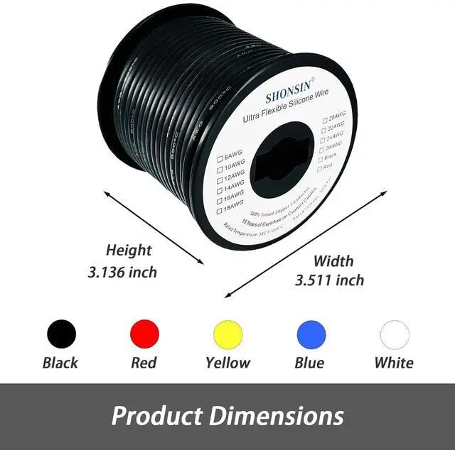 Alt view image 7 of 7 - 16 Gauge Silicone Wire Spool 100FT Black, Extremely Flexible 16 AWG Automotive Wire, 252 Strands 0.08mm Tinned Stranded Copper (1.27mm2) High Temp 392/200 Rating 20 Amp 600V