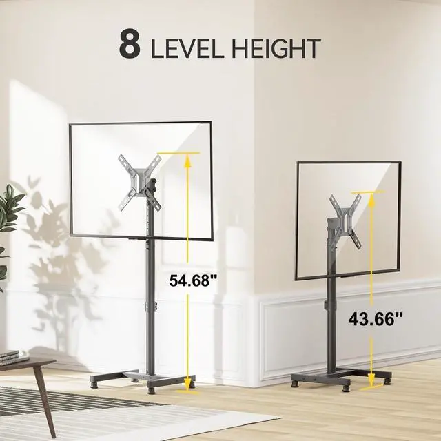 Alt view image 4 of 7 - AM alphamount TV Floor Stand for 13-43 inch Flat/Curved TVs up to 44 lbs, 8 Level Height Adjustable Monitor Floor TV Stand with VESA 200x200, Portable TV Mount Stand for Living Room, Bedroom, Office