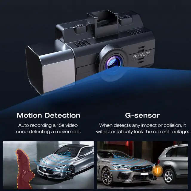 Alt view image 4 of 7 - 4K Dash Cam Front and Rear Inside 3 Channel Dashcam,CAMPARK 4K+1080P Front and Inside Dual Dash Cam,1440P+1080P+1080P Triple Car Camera,IR Night Vision,Capacitor,Parking Mode,G-Sensor,Support 256GB