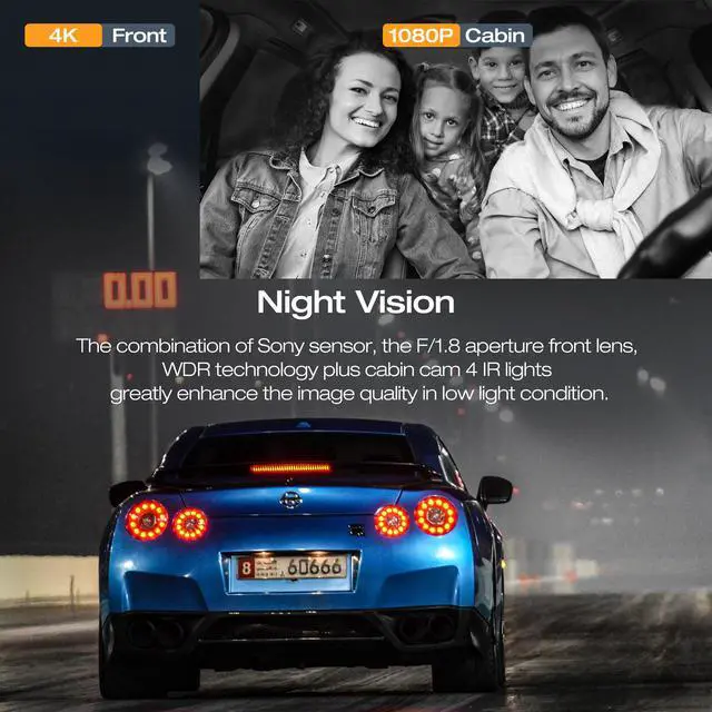 Alt view image 6 of 7 - 4K Dash Cam Front and Rear Inside 3 Channel Dashcam,CAMPARK 4K+1080P Front and Inside Dual Dash Cam,1440P+1080P+1080P Triple Car Camera,IR Night Vision,Capacitor,Parking Mode,G-Sensor,Support 256GB