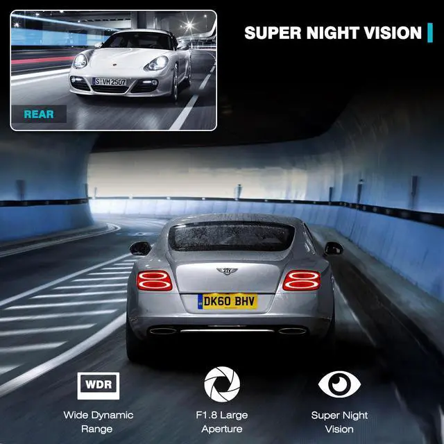 Alt view image 3 of 7 - CAMPARK Dash Cam Native 4K Front &1080P Rear Car Camera Car Driving Recorder Night Vision, Motion Detection, Parking Monitoring, G-Sensor, Loop Recording, 3" IPS Screen, 170° FOV, Support 256GB