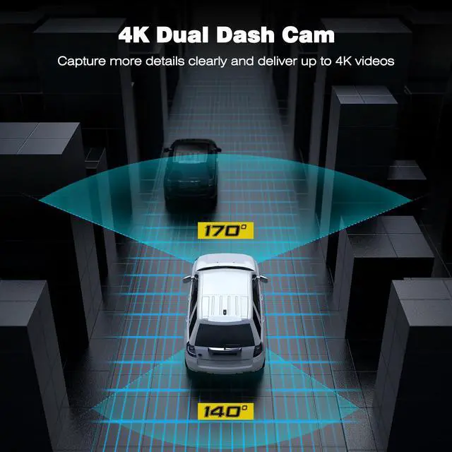 Alt view image 4 of 7 - CAMPARK Dash Cam Native 4K Front &1080P Rear Car Camera Car Driving Recorder Night Vision, Motion Detection, Parking Monitoring, G-Sensor, Loop Recording, 3" IPS Screen, 170° FOV, Support 256GB