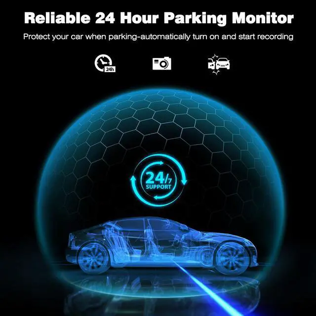 Alt view image 7 of 7 - CAMPARK Dash Cam Native 4K Front &1080P Rear Car Camera Car Driving Recorder Night Vision, Motion Detection, Parking Monitoring, G-Sensor, Loop Recording, 3" IPS Screen, 170° FOV, Support 256GB