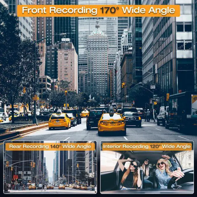 Alt view image 6 of 7 - CAMPARK 4K Dash Cam 3 Channel 1440P+1080P+1080P Car Camera Driving Recorder with IR Night Vision, Capacitor, Parking Mode, G-Sensor, Support 256GB
