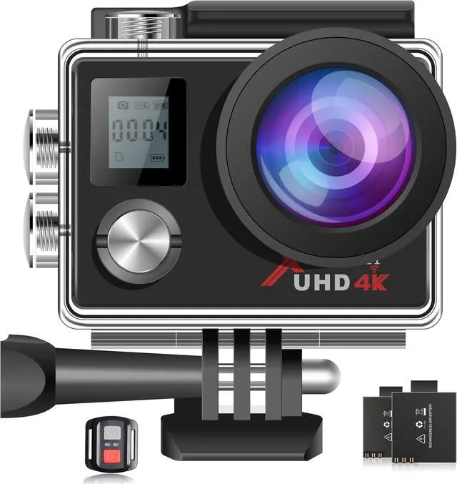 CAMPARK Action Camera 4K WiFi Ultra HD Sports Cam Waterproof EIS Remote Control 2” Screen Vlog Camera with 2 x 1050mAh Batteries and Accessories Kits