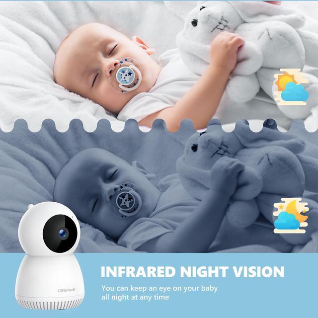 Alt view image 4 of 7 - CAMPARK Video Baby Monitor,5” LCD Screen 1080P Baby Monitor with Camera, Two Way Talk,Infrared Night vision,Temperature monitor and Alert,VOX Mode, 8 Lullabies Remote Pan 355°and Tilt 110°Baby Care Ca
