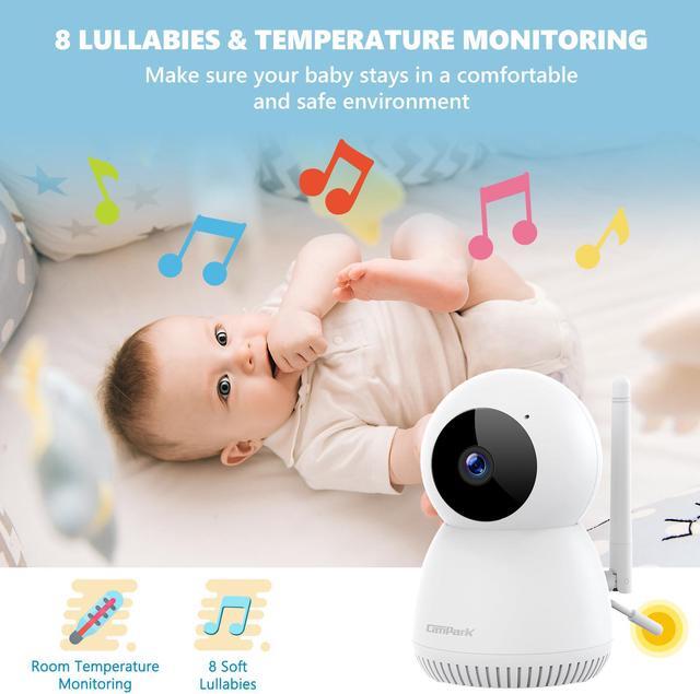 Alt view image 6 of 7 - CAMPARK Video Baby Monitor,5” LCD Screen 1080P Baby Monitor with Camera, Two Way Talk,Infrared Night vision,Temperature monitor and Alert,VOX Mode, 8 Lullabies Remote Pan 355°and Tilt 110°Baby Care Ca