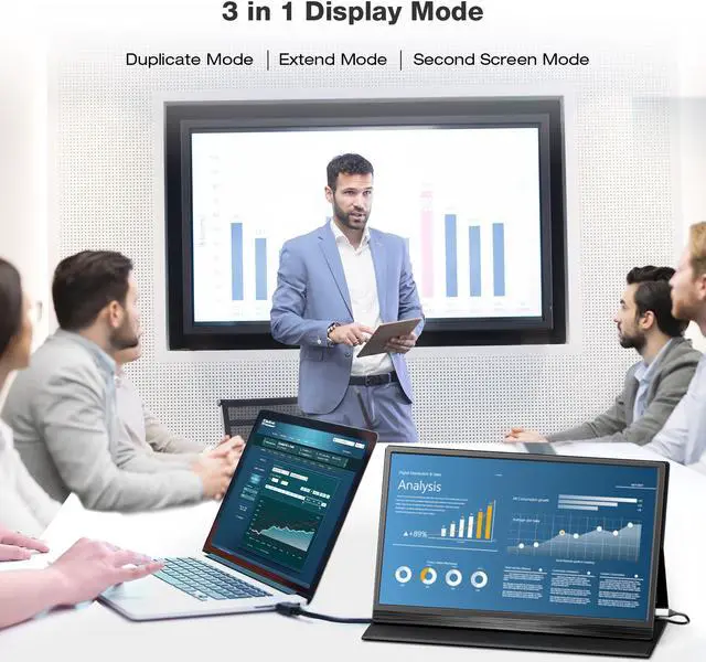Alt view image 3 of 7 - Corprit Portable Monitor 15.6 Inch FHD 1080P USB Type-C Computer Display IPS Eye Care Screen with HDMI Type C interface and Dual Speakers for Laptop PC PS4 Xbox Phone Included Smart Cover