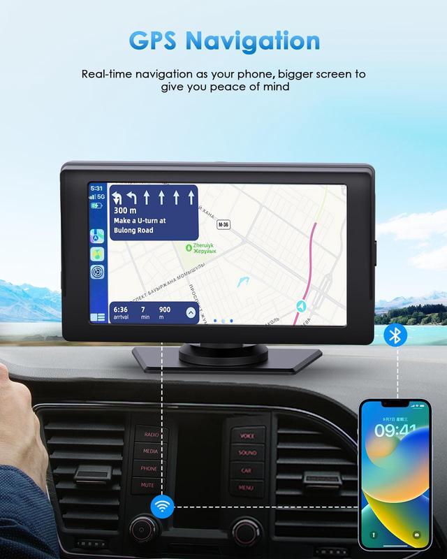 Alt view image 5 of 7 - CAMPARK Wireless Apple Carplay Car Stereo, Portable Dash Mount Android Auto Car Play Screen, 7 Inch Touchscreen Radio Receiver with Siri/Google Assistant, GPS Navigation, Bluetooth Muisc, FM