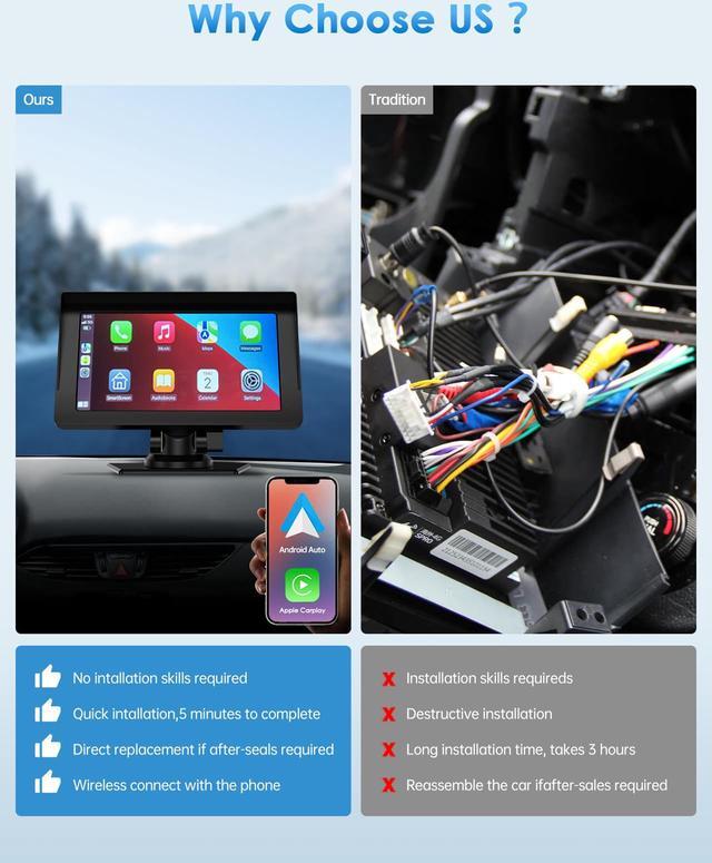 Alt view image 7 of 7 - CAMPARK Wireless Apple Carplay Car Stereo, Portable Dash Mount Android Auto Car Play Screen, 7 Inch Touchscreen Radio Receiver with Siri/Google Assistant, GPS Navigation, Bluetooth Muisc, FM
