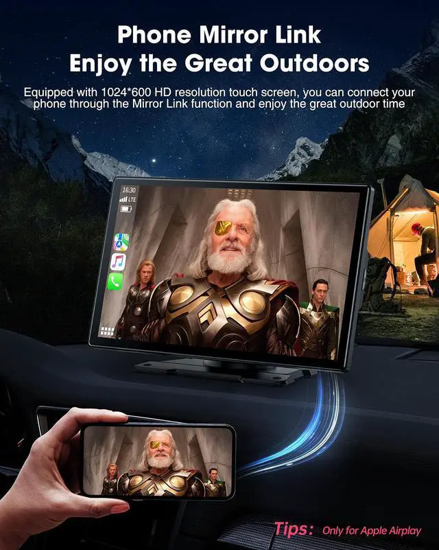 Alt view image 6 of 7 - CAMPARK 9 Inch Portable Wireless Apple Carplay & Android Auto, 1080P Full HD Touch Car Play GPS Navigation Screen Radio Receiver, Car Stereo with Mirror Link, Reverse Camera, Bluetooth, FM, Siri