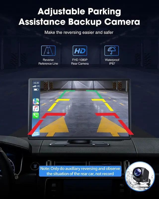 Alt view image 8 of 7 - CAMPARK 9 Inch Portable Wireless Apple Carplay & Android Auto, 1080P Full HD Touch Car Play GPS Navigation Screen Radio Receiver, Car Stereo with Mirror Link, Reverse Camera, Bluetooth, FM, Siri