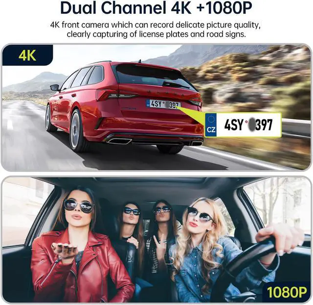 Alt view image 2 of 7 - CAMPARK 4K Dash Cam 3 Channel 1440P+1080P+1080P Car Camera with a 64GB SD Card Driving Recorder with IR Night Vision, Capacitor, Parking Mode, G-Senso