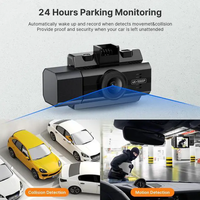 Alt view image 4 of 7 - CAMPARK 4K Dash Cam 3 Channel 1440P+1080P+1080P Car Camera with a 64GB SD Card Driving Recorder with IR Night Vision, Capacitor, Parking Mode, G-Senso