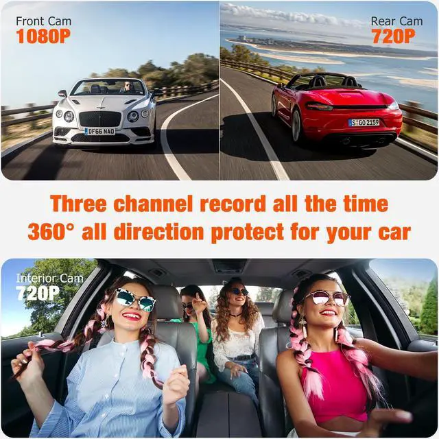 Alt view image 2 of 7 - CAMPARK 3 Channel Dash Cam Front and Rear Camera 64GB U3 SD Card Inside Cabin Car Camera IR Night Vision Emergency Locking Parking Moniot WDR 2 Mounting Options