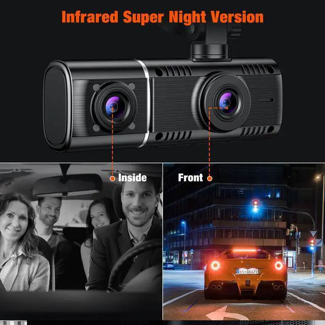 Alt view image 3 of 7 - CAMPARK 3 Channel Dash Cam Front and Rear Camera 64GB U3 SD Card Inside Cabin Car Camera IR Night Vision Emergency Locking Parking Moniot WDR 2 Mounting Options