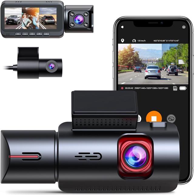 LAMTTO 3-Channel Dash Cam, Built-in WiFi GPS,1440P+1080P+1080P Car Camera  Recorder,3.2 IPS, IR Night Vision, Capacitor, Parking Mode, Support 256GB  