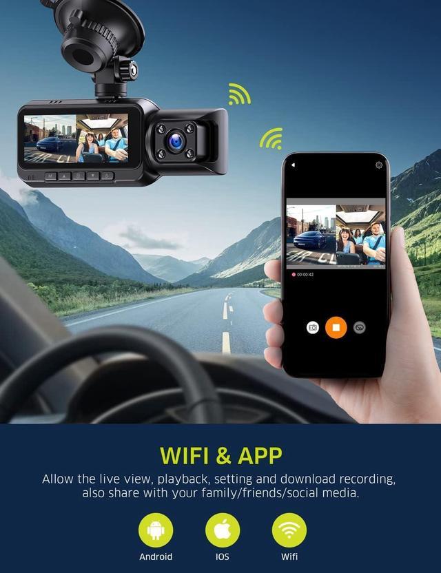 Campark C450 3 Way 4K WiFi Dash Camera with 64gb Memory Card