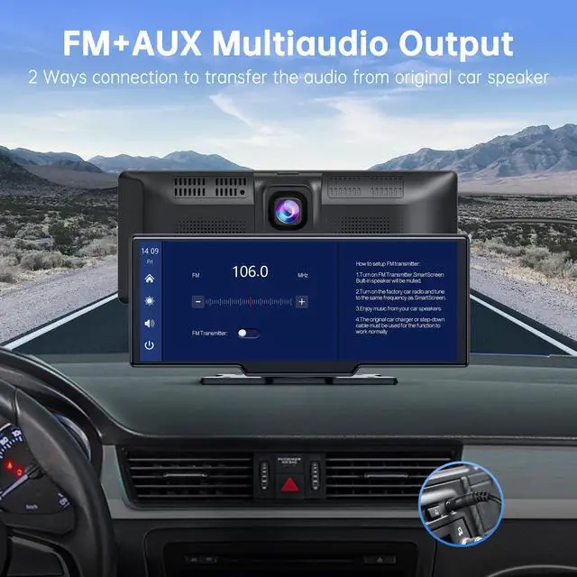 Alt view image 3 of 7 - LAMTTO 9.26" Wireless Car Stereo Apple Carplay with 2K Dash Cam, 1080P Backup Camera, Portable Touchscreen GPS Navigation for Car, Car Stereo Receiver with Bluetooth, AirPlay, AUX/FM, Googel, Siri